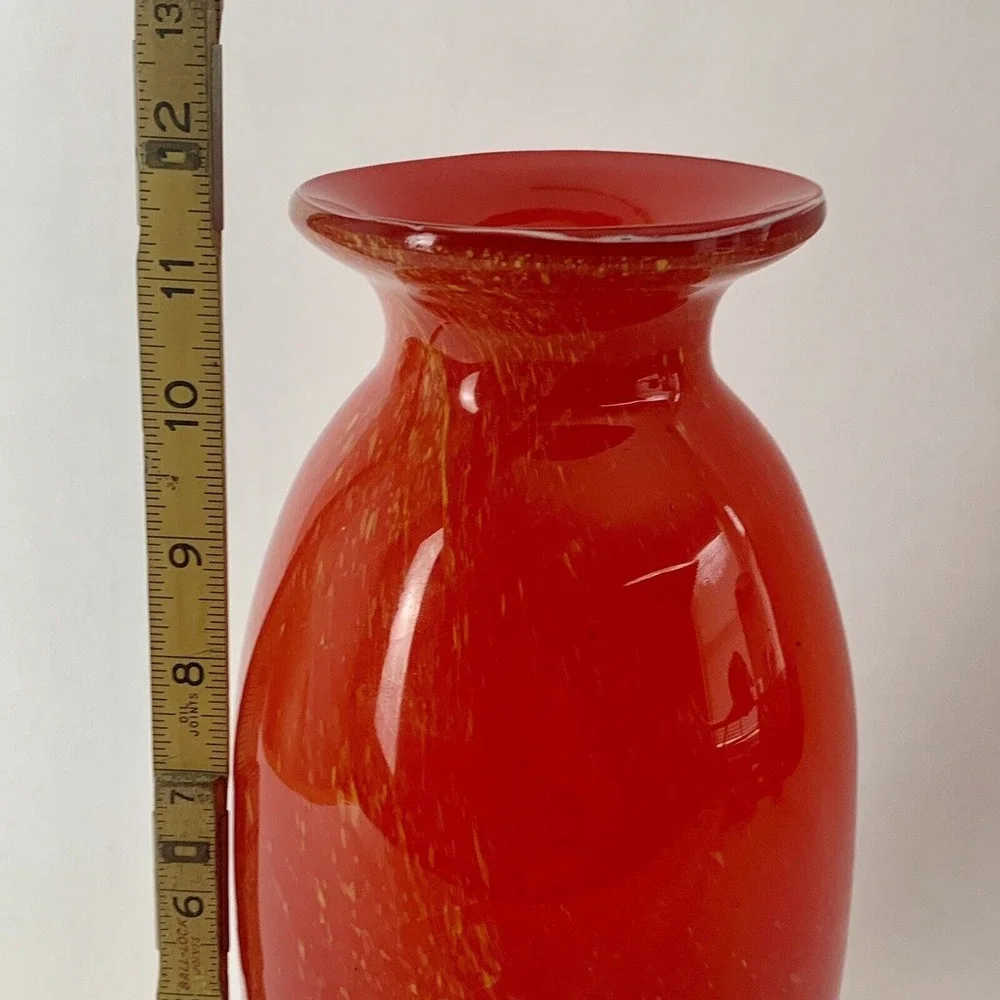 Large Glass Vase Red Gold Fleck Handmade Holiday Christmas Decor Gift Modern